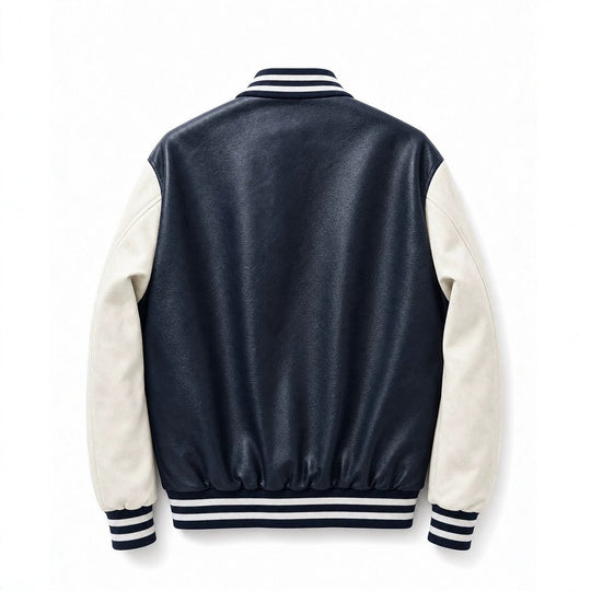 Herren Collegejacke im Letterman‑Stil mit Kunstleder‑Body, Kontrastärmeln und Chenille‑Patches Nord Taschen