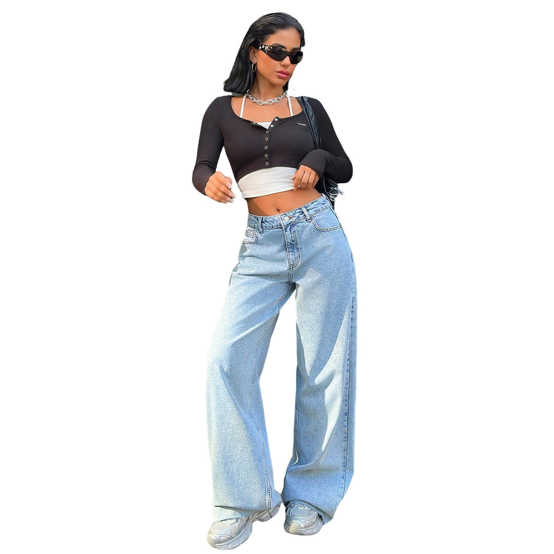 Damen High‑Waist Oversize-Jeans mit weitem Bein und seitlichen Keilschlitzen Nord Taschen