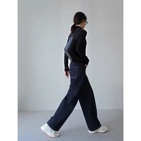 Damen Weite Jeans mit hohem Bund Nord Taschen