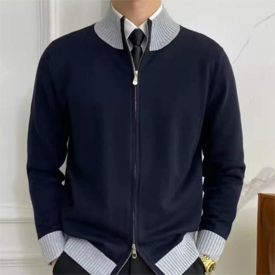 Herren Reißverschluss-Feinstrick-Cardigan mit Stehkragen und geripptem Saum Nord Taschen