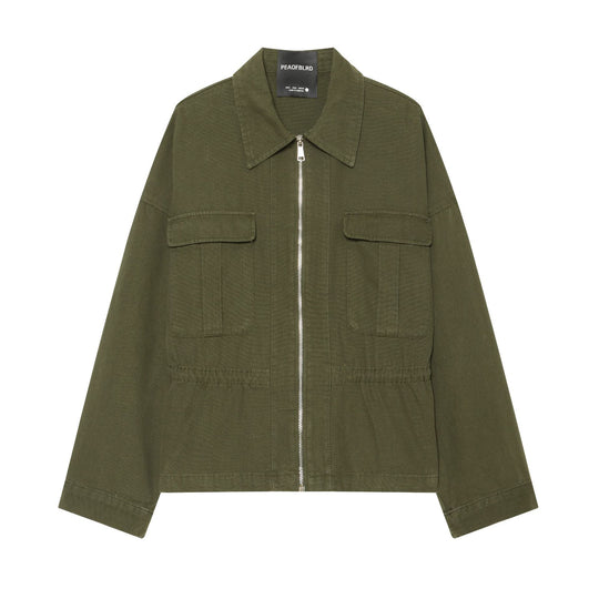 Damen Taillierte Cropped Utility‑Jacke mit durchgehendem Reißverschluss und Pattentaschen Nord Taschen