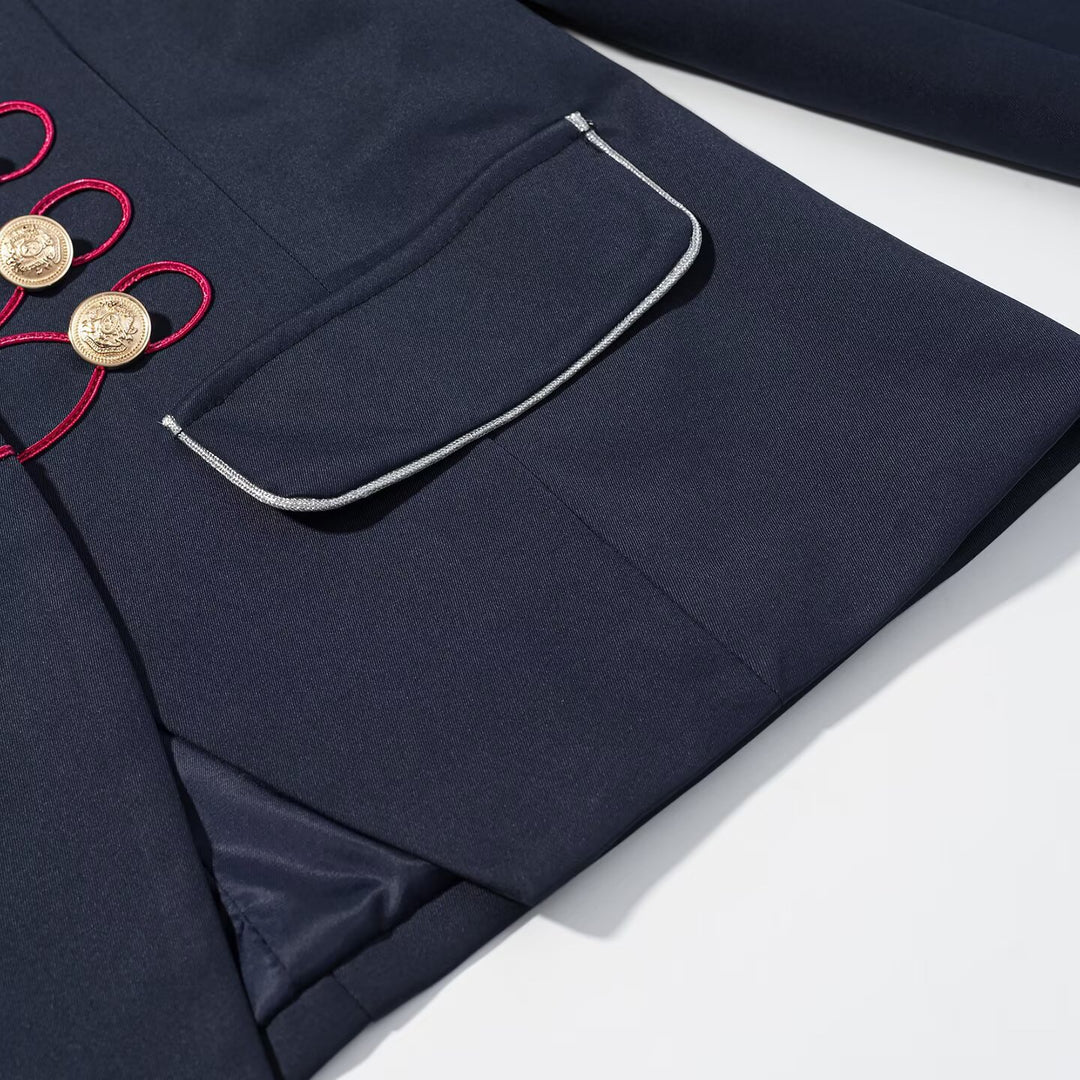 Damen Militärblazer mit Stehkragen, goldener Zierknopfreihe und Kordelbesatz Nord Taschen