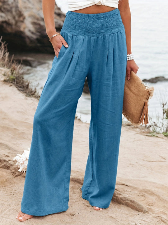 Damen Weite Leinenhose mit Smokbund und Eingrifftaschen Nord Taschen