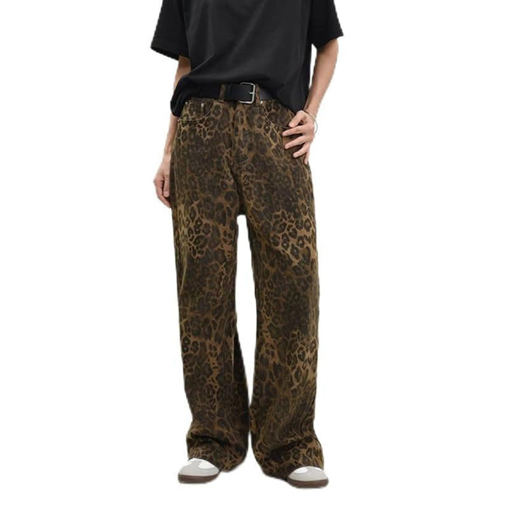 Damen weite High‑Waist Palazzohose im Leomuster mit Five‑Pocket‑Schnitt und entspanntem Bein Nord Taschen