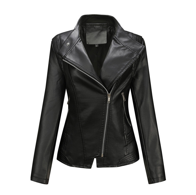 Damen Asymmetrische Bikerjacke aus Kunstleder mit Nietenbesatz und tailliertem Schnitt Nord Taschen