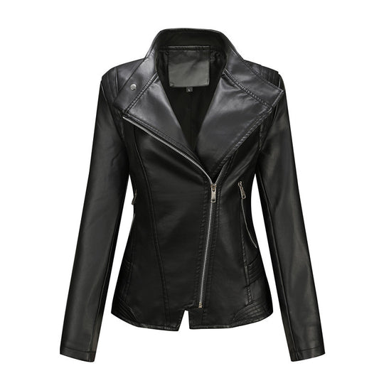 Damen Asymmetrische Bikerjacke aus Kunstleder mit Nietenbesatz und tailliertem Schnitt Nord Taschen