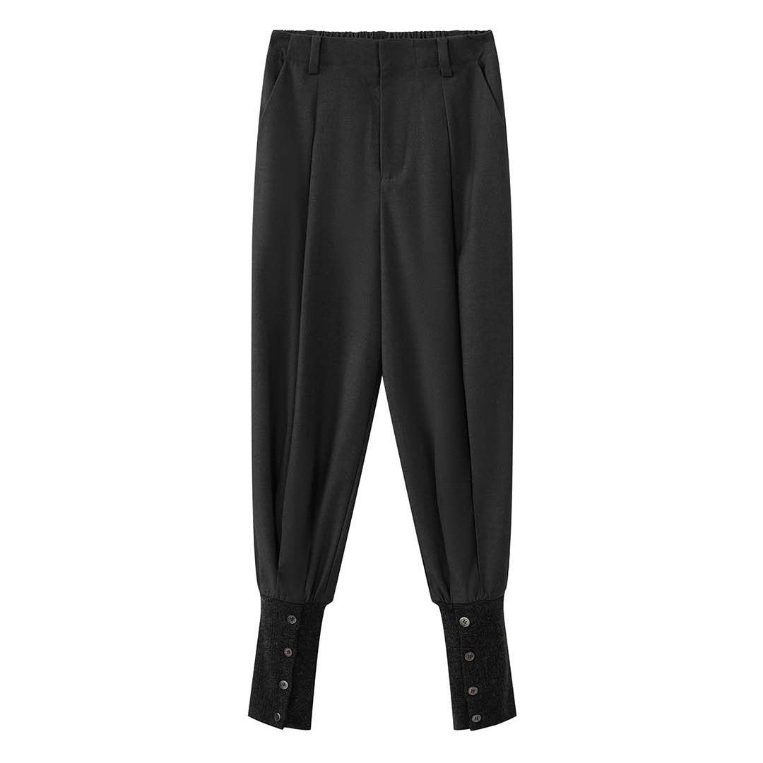 Damen weite Bundfaltenhose mit High Waist und Wollmix Nord Taschen