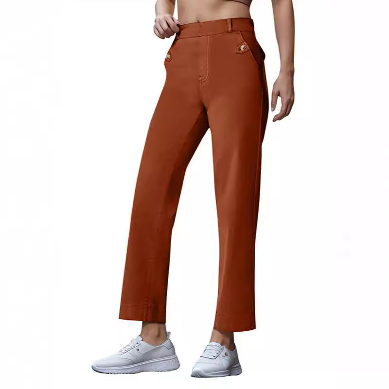 Damen Weite High-Waist Hose mit modischen Knopfdetails