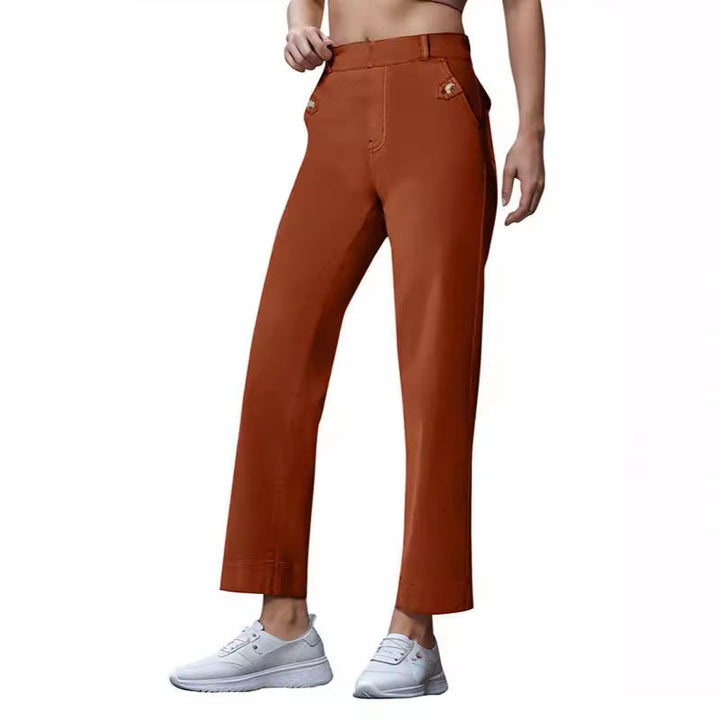 Damen Weite High-Waist Hose mit modischen Knopfdetails