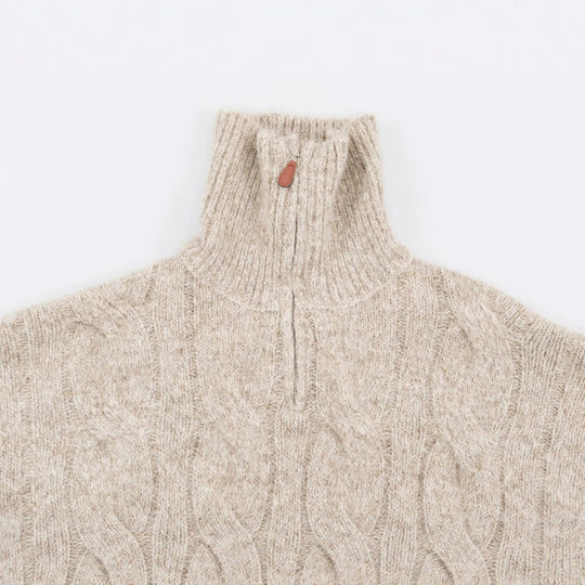 Damen Grobgestrickter Longpullover mit Zopfmuster und halbhohem Reißverschlusskragen Nord Taschen