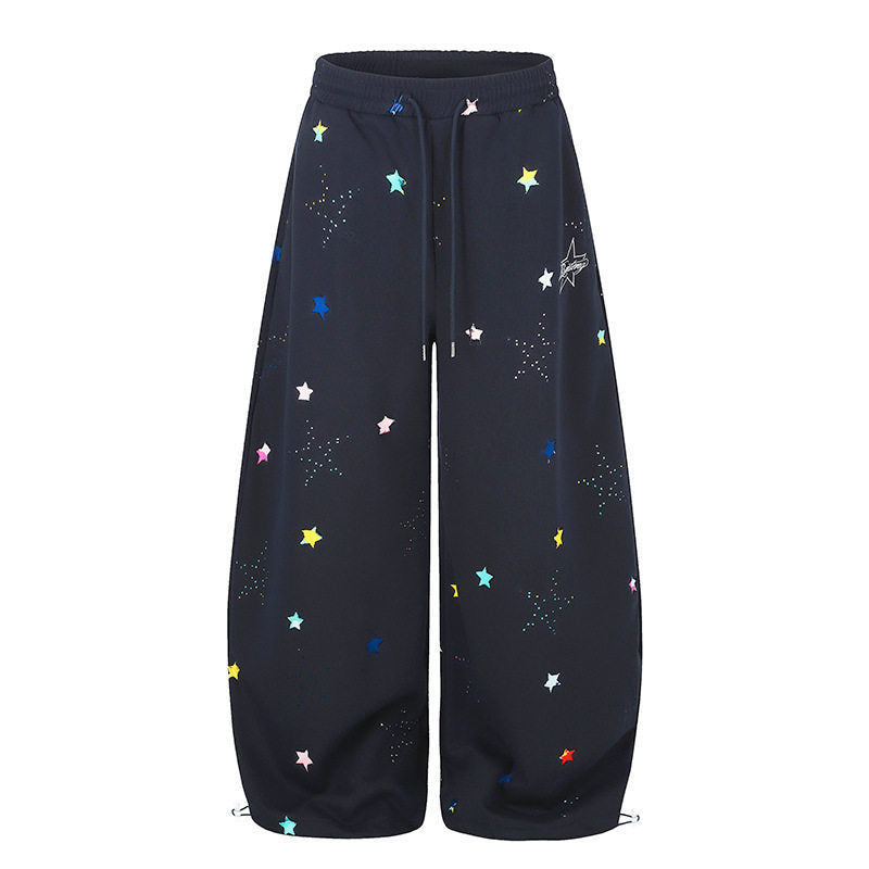 Damen Extraweite Palazzo‑Sweathose im Balloon‑Cut mit elastischem Komfortbund, Kordelzug und Sternen‑Applikation Nord Taschen