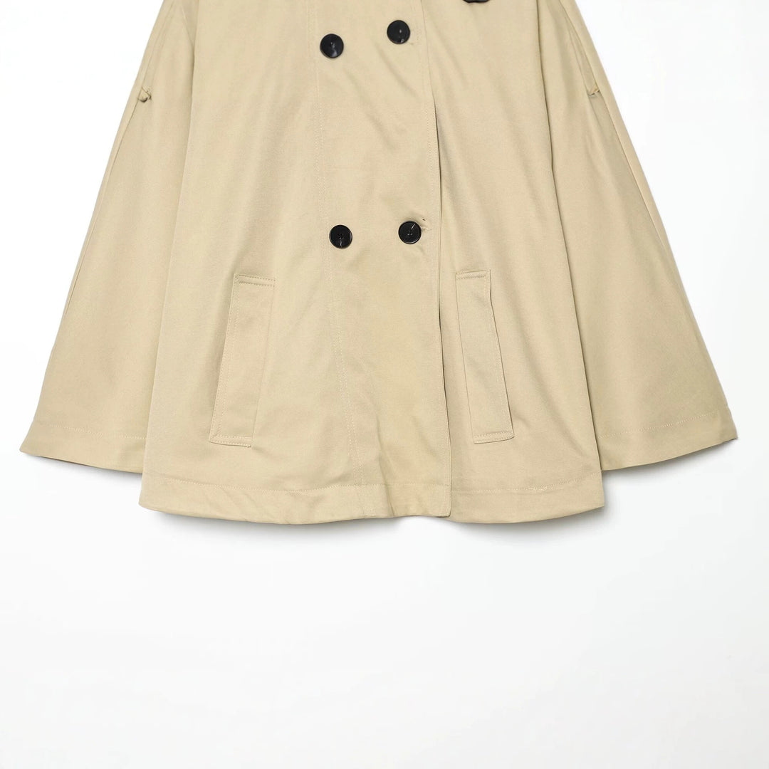 Damen Kurzes Trench-Cape mit Stehkragen, Schulterpatten und doppelter Knopfleiste Nord Taschen
