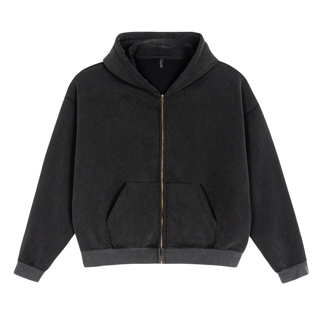 Unisex Reißverschluss-Kapuzenjacke im Boxy-Schnitt aus schwerer French-Terry Nord Taschen