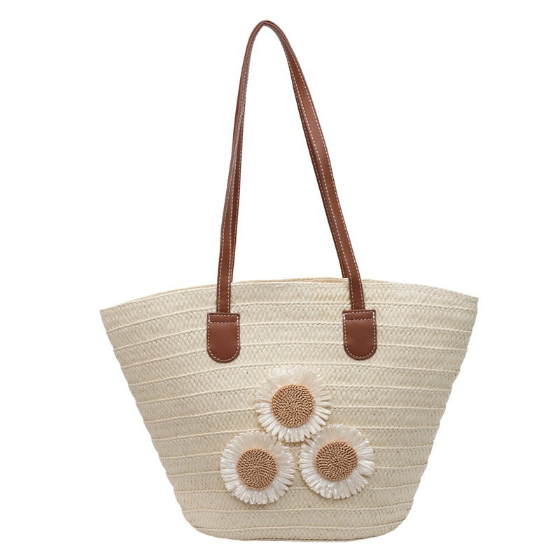 Damen Strandtasche mit dekorativen Sonnenblumenapplikationen Nord Taschen