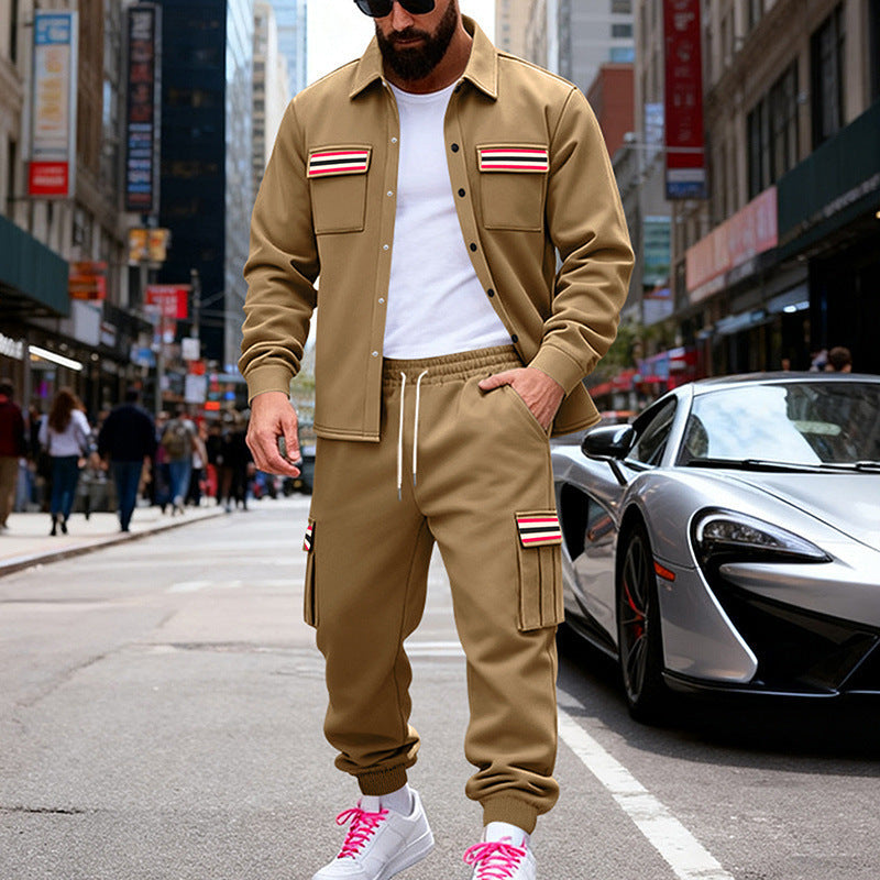 Herren Urbanes zweiteiliges Utility-Joggingset mit Overshirt und Cargo-Hose Nord Taschen