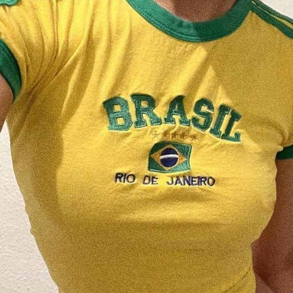 Damen Sportliches T-Shirt mit Brasil-Motiv und sportlichem Schnitt