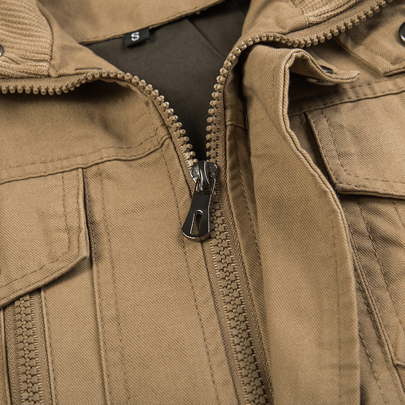 Herren  leichter Baumwoll-Canvas Fliegerjacke mit Schulterklappen, verdecktem Reißverschluss und multifunktionalen Taschen Nord Taschen