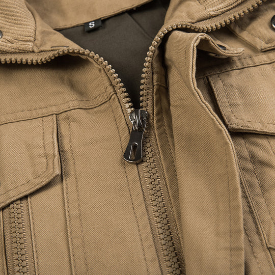 Herren  leichter Baumwoll-Canvas Fliegerjacke mit Schulterklappen, verdecktem Reißverschluss und multifunktionalen Taschen Nord Taschen