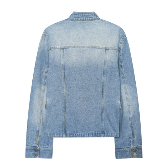 Damen Jeans-Kurzjacke im Utility-Stil mit Schulterklappen Nord Taschen