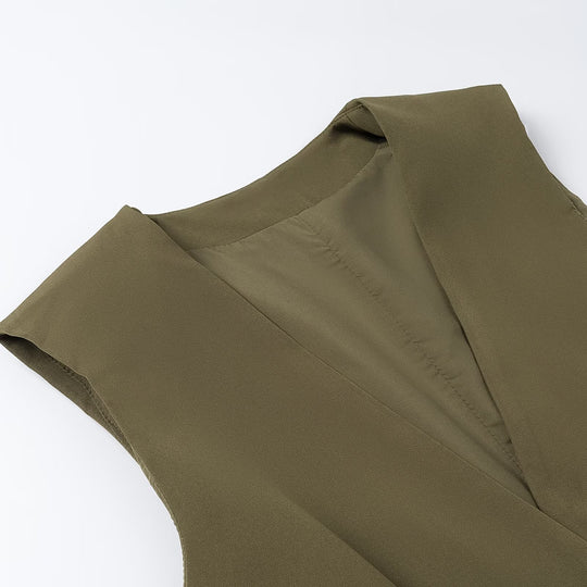 Damen Zweiteiliges tailliertes Weste‑und Hose Set mit Bindegürtel und weitem Bein Nord Taschen
