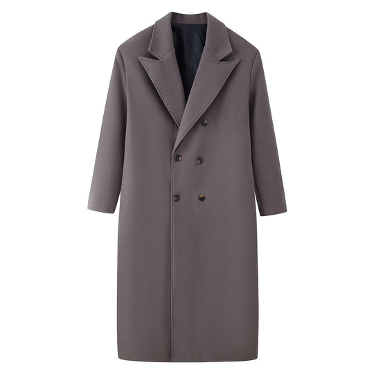 Damen 30+ langer doppeltreihiger Wollmix‑Mantel mit Reverskragen und geradem Schnitt Nord Taschen