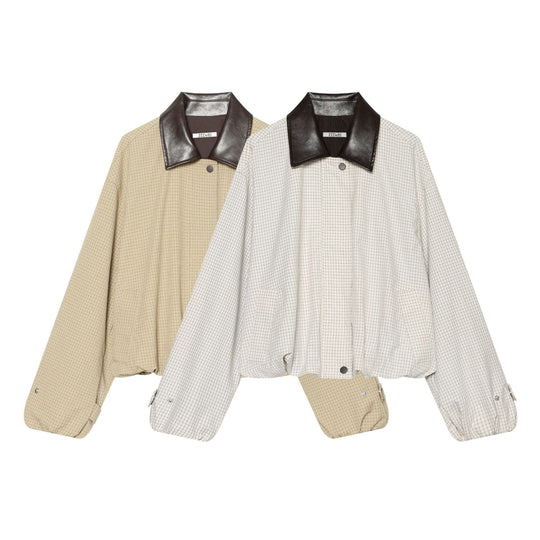 Damen Cropped-Boxy-Übergangsjacke mit Karomuster und kontrastierendem Kunstlederkragen Nord Taschen