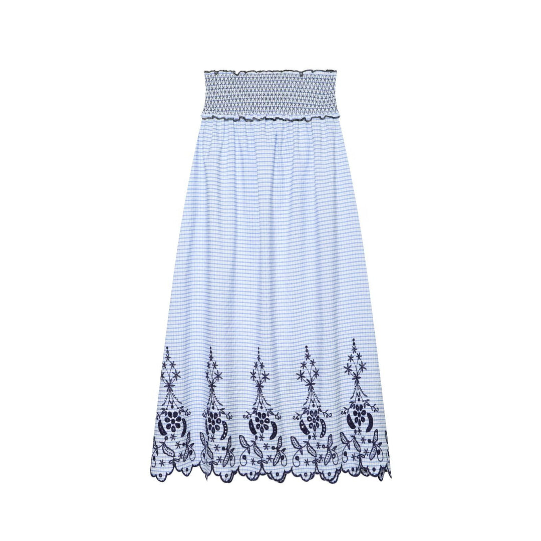 Damen Ärmelloses Maxikleid mit Smokoberteil und floraler Stickerei am Saum Nord Taschen