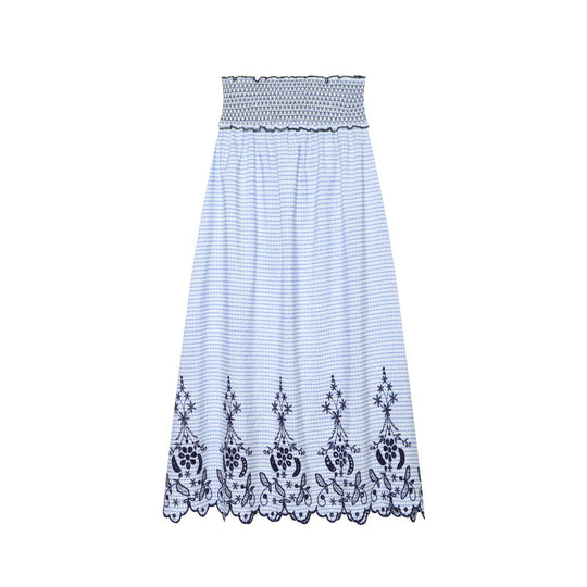 Damen Ärmelloses Maxikleid mit Smokoberteil und floraler Stickerei am Saum Nord Taschen