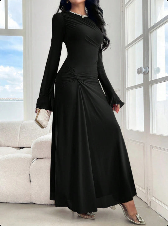 Damen Maxikleid mit geraffter Taillenpartie und Glockenärmeln Nord Taschen