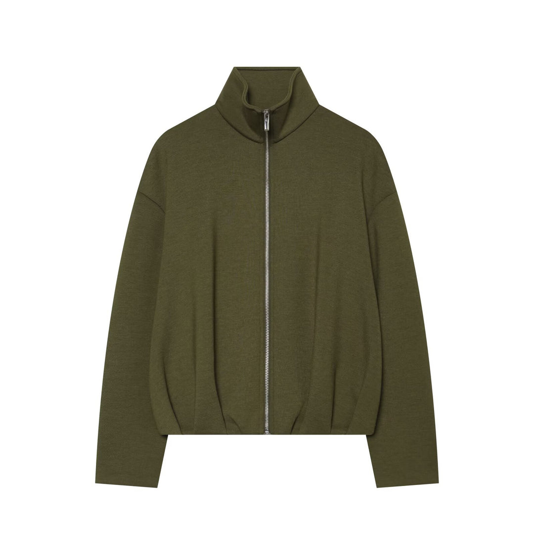 Damen Cropped Sweatjacke mit hohem Funnelkragen, durchgehendem Reißverschluss und tailliertem Saum Nord Taschen