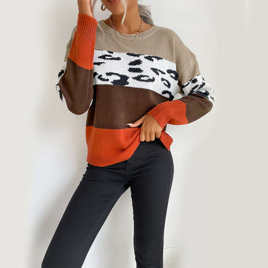 Damen Lässiger Strickpullover mit Animal-Print Nord Taschen