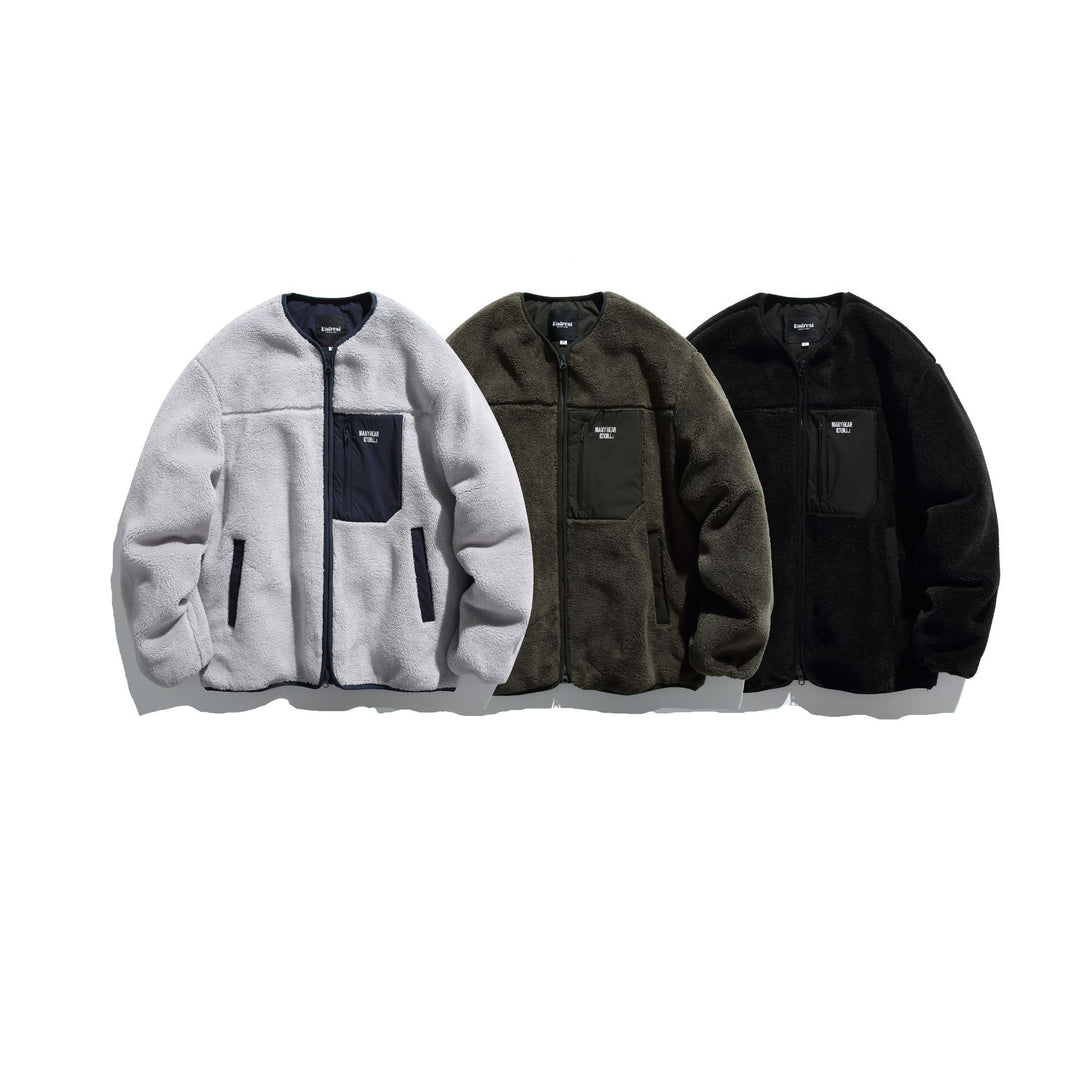 Unisex Kurz geschnittene Teddy‑Fleecejacke mit Nylon‑Brusttasche und durchgehendem Reißverschluss Nord Taschen