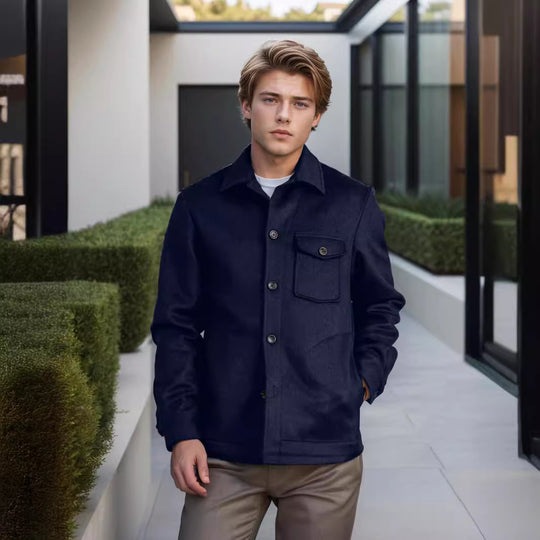 Herren Wollmix-Workerjacke mit Brusttasche und Hemdkragen Nord Taschen