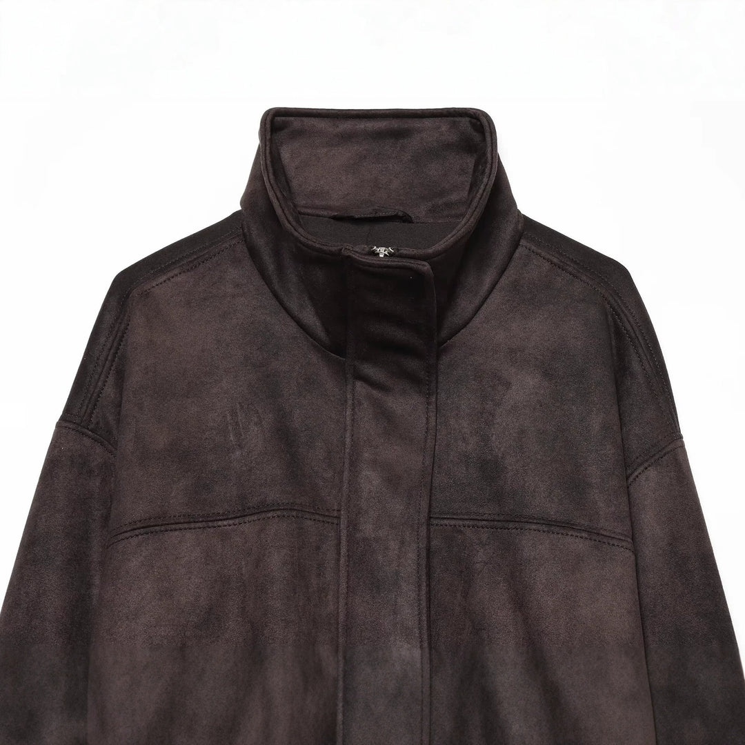 Damen Kurzblouson aus Velours‑Optik mit hohem Funnelkragen und elastischem Saum Nord Taschen