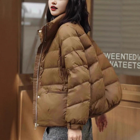 Damen Kurzjacke gesteppte Thermo-Pufferjacke mit hohem Stehkragen und dekorischen Knopfdetails Nord Taschen