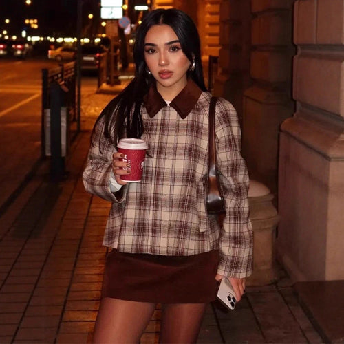 Damen Kastige karierte Übergangsbluse mit kontrastierendem Hemdkragen Nord Taschen
