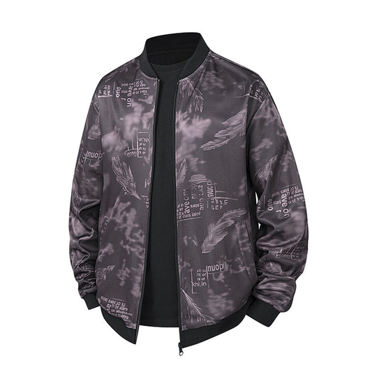 Herren Bomberjacke mit Allover‑Federprint, Satinoptik und geripptem Kragen Nord Taschen