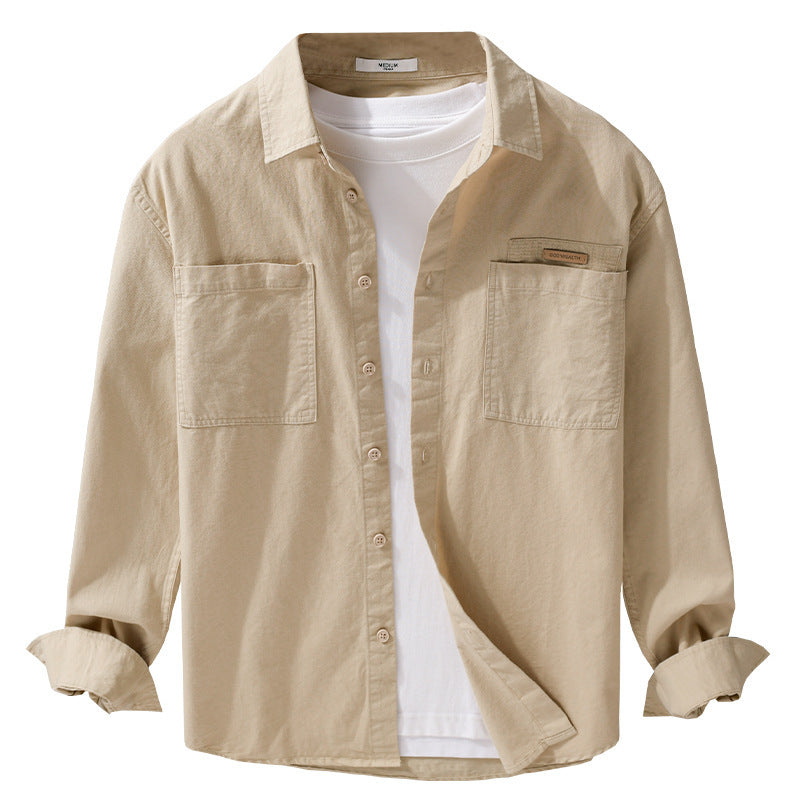 Herren Leichtes Baumwoll‑Twill Overshirt mit Kentkragen, doppelten aufgesetzten Brusttaschen und Relaxed-Fit Nord Taschen
