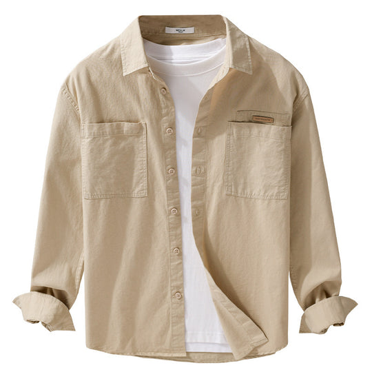 Herren Leichtes Baumwoll‑Twill Overshirt mit Kentkragen, doppelten aufgesetzten Brusttaschen und Relaxed-Fit Nord Taschen