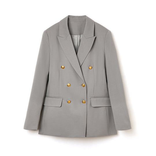 Damen Doppelreihiger Tailoring-Blazer mit Goldknöpfen und figurformenden Abnähern Nord Taschen