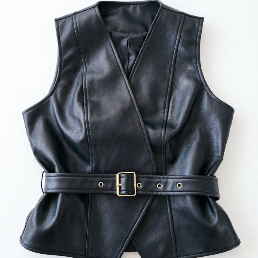 Damen Lederweste mit taillierendem Gürtel Nord Taschen