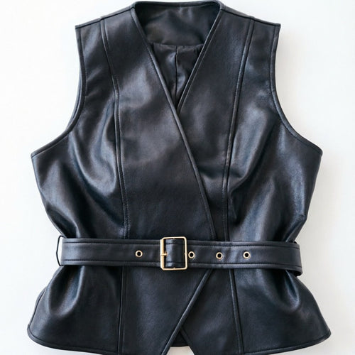 Damen Lederweste mit taillierendem Gürtel Nord Taschen