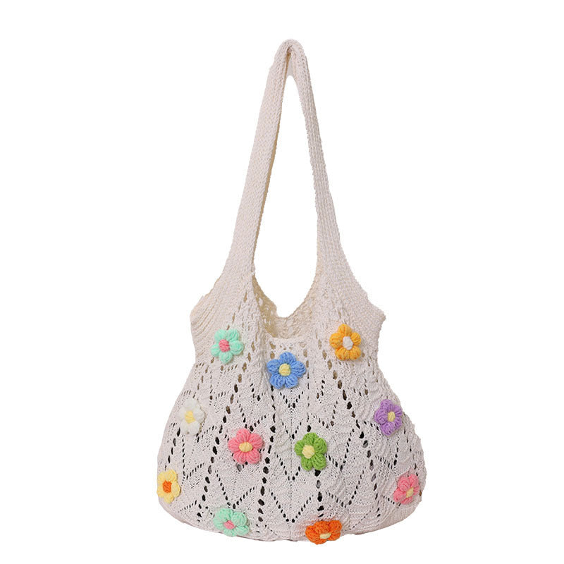 Damen Häkel-Handtasche mit bunten Blumenapplikationen Nord Taschen