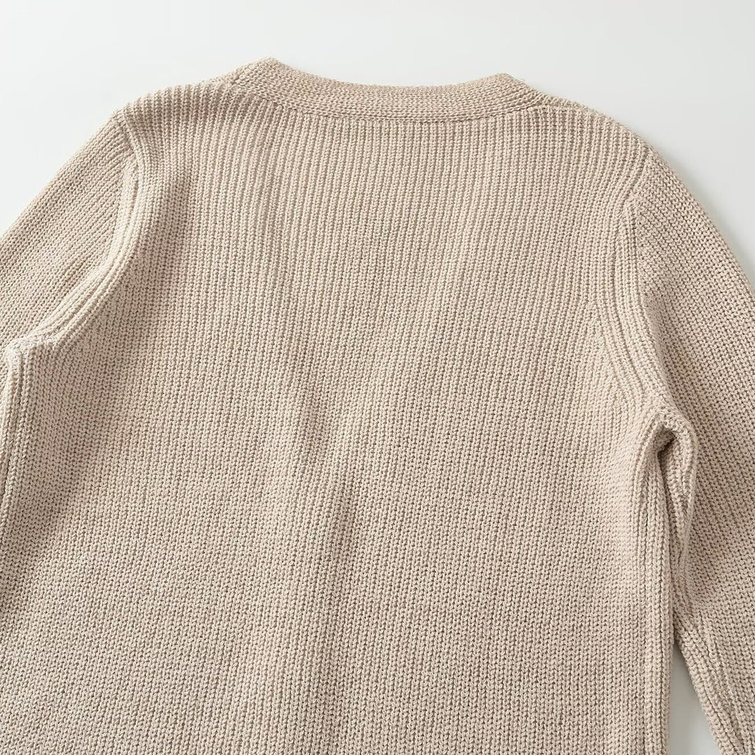 Damen Longline-Strickcardigan mit V-Ausschnitt und durchgehender Knopfleiste Nord Taschen