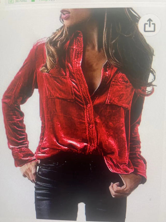 Damen Satin Bluse mit dekorativen Brusttaschen