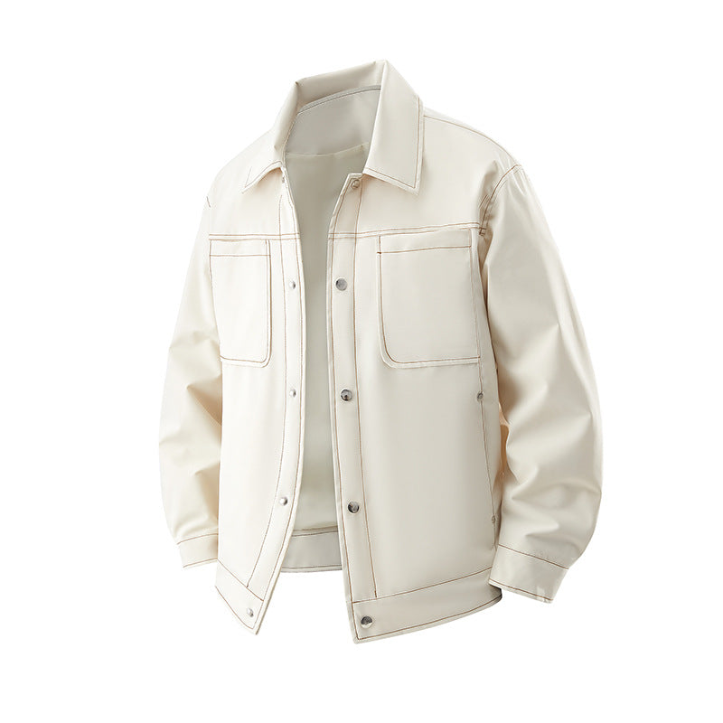 Herren Leichte Overshirt-Jacke aus strukturiertem Kunstleder mit aufgesetzten Brusttaschen Nord Taschen