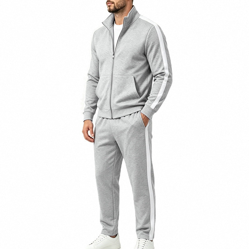 Herren Jogginganzug-Set aus French-Terry mit Stehkragen, Seitenstreifen und Reißverschlussjacke Nord Taschen