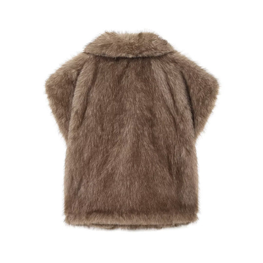 Damen Kurze Kunstfellweste mit voluminösem Schalkragen und wattierter Innenfütterung Nord Taschen