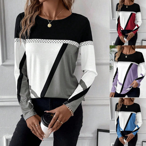 Damen Langarmshirt mit grafischem Colorblock-Design und Rundhals Nord Taschen