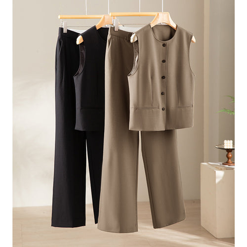 Damen Hochtaillierte weite Palazzo-Hose aus fließendem Satin mit Bügelfalte Nord Taschen